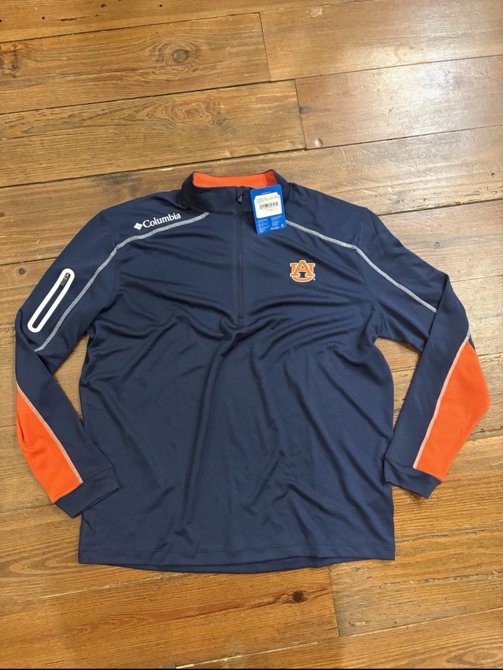 Columbia Navy and Orange Auburn Logo Quarter-Zip Pullover